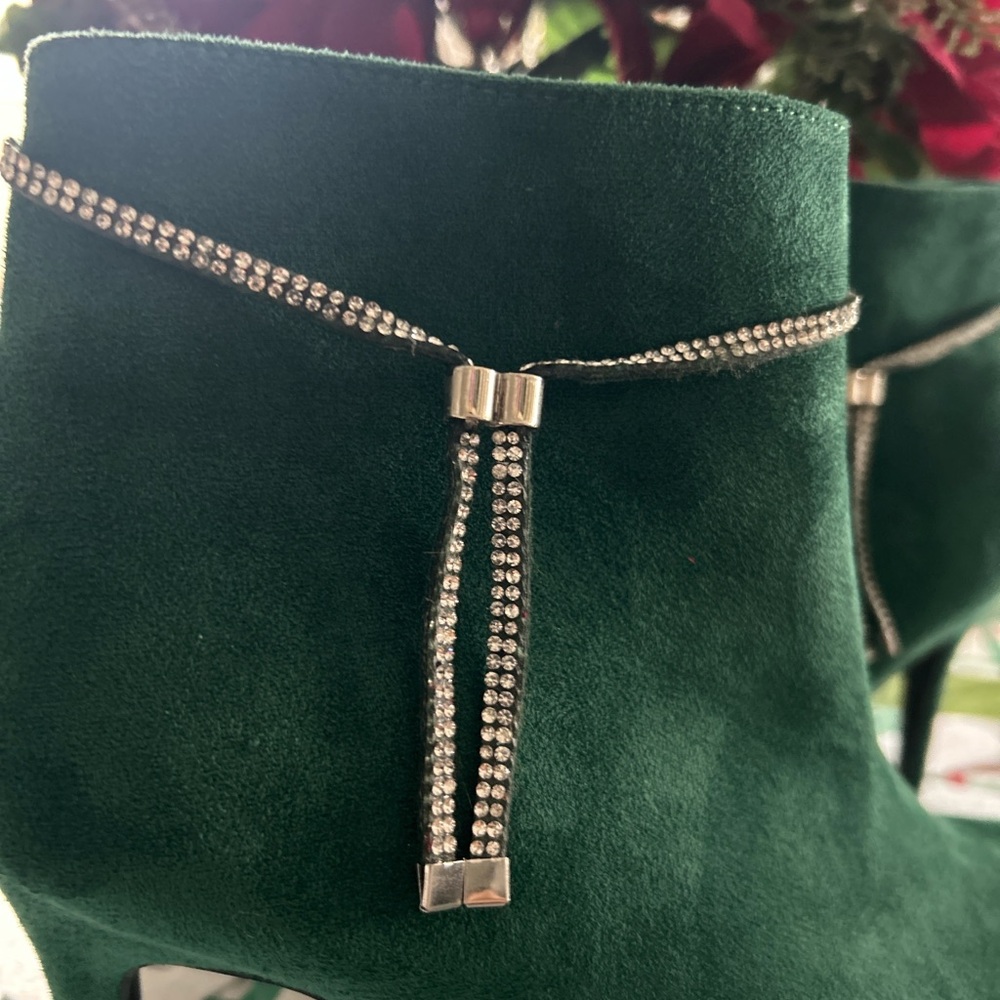 Allegra K Women's Bling Rhinestone Pointed Toe Stiletto Heels Ankle Boots GREEN